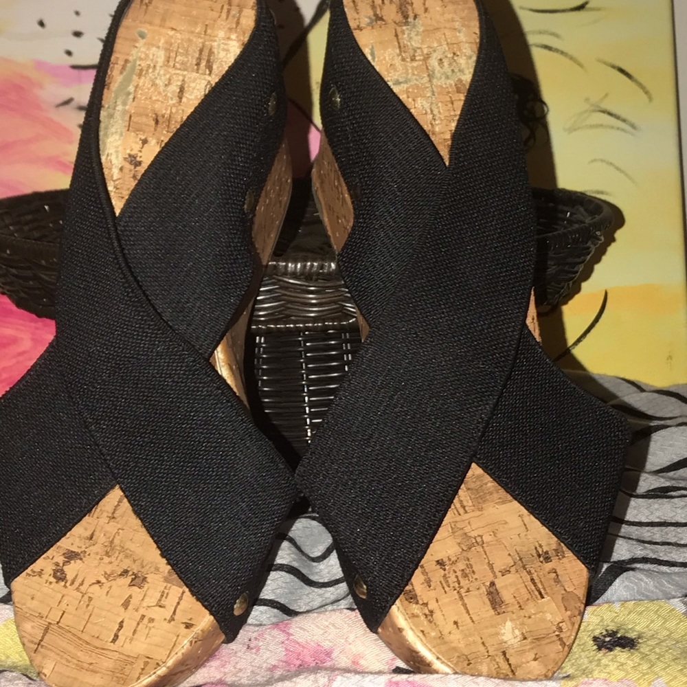 Montego Bay Club black strap wedge w/stud accents.